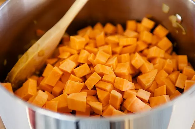 Add the sweet potatoes.