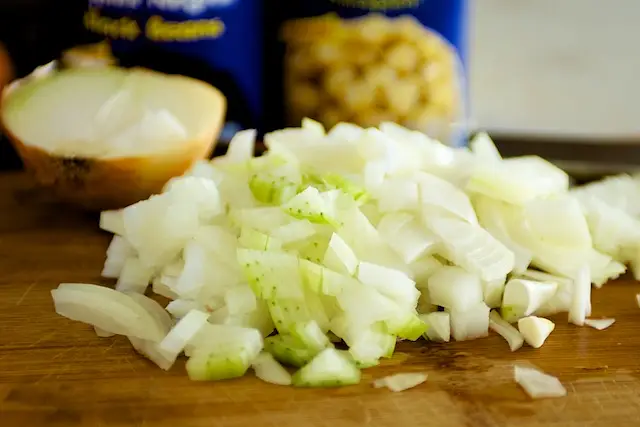 Next chop up the onions.
