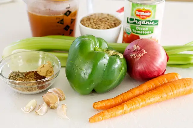 These are the ingredients for making the lentil chili.