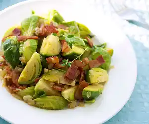Brussels Sprouts with Bacon & Onions Stir-fry