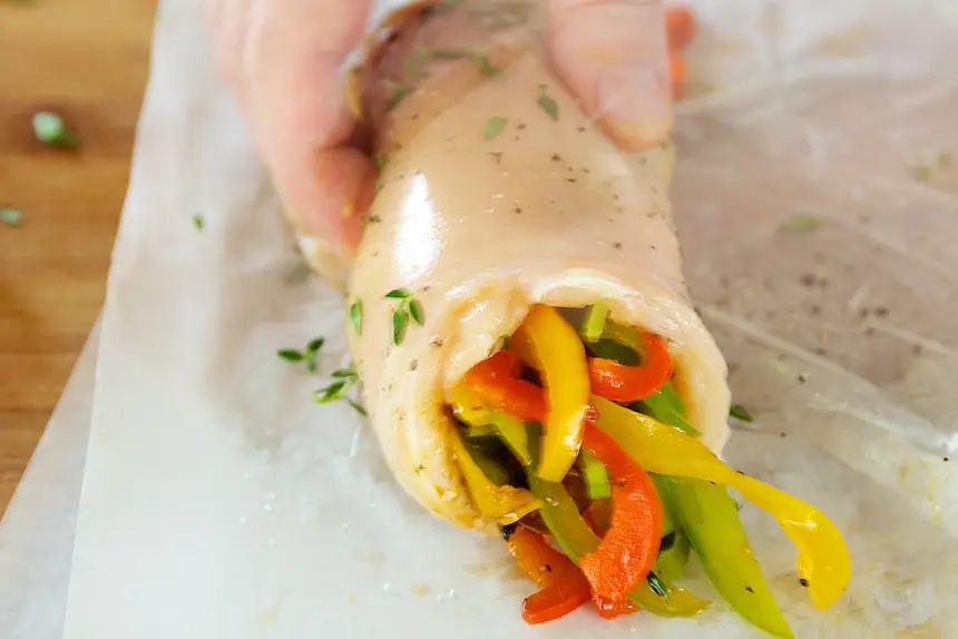 The chicken breast stuffed with pepers