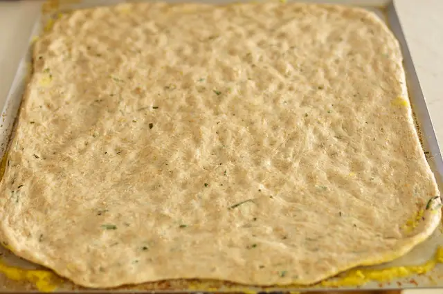 Divide dough in half. 