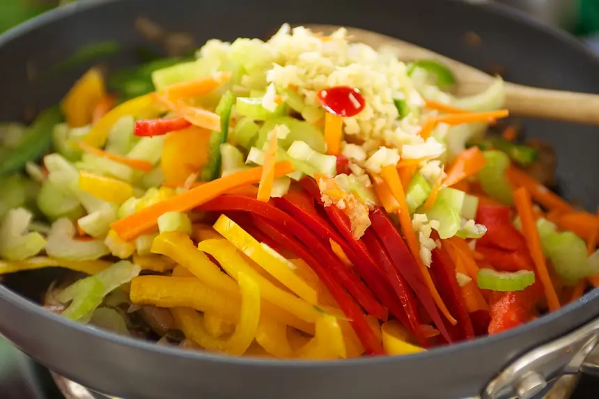 Along with bell peppers, carrots, celeries, garlic and ginger.