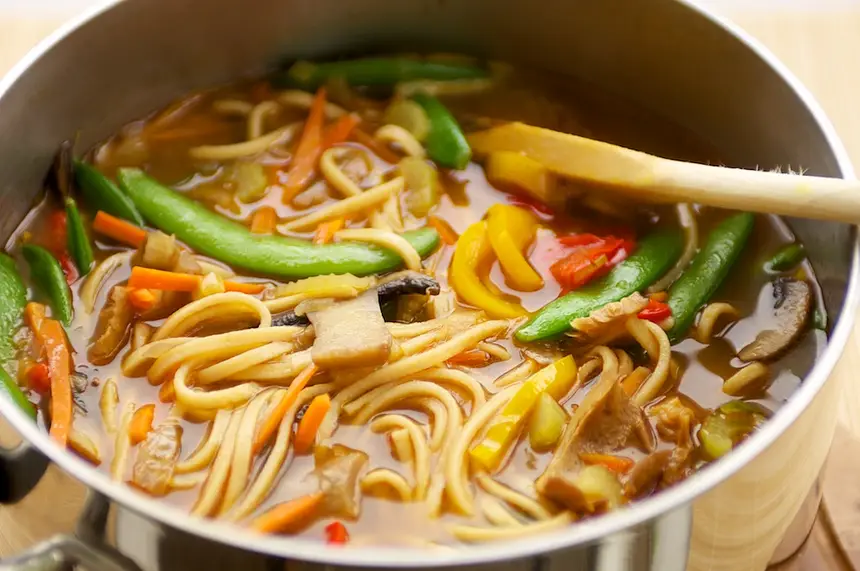 and the noodle soup is heated through.  