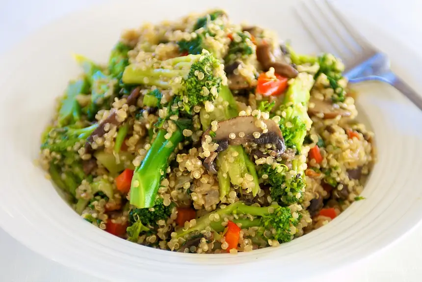 Quinoa with Asparagus, Celery & Mushrooms