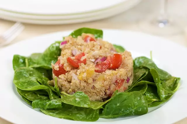 Toasted Quinoa Salad with Dried Apricots, Cherry Tomato & Baby Spinach