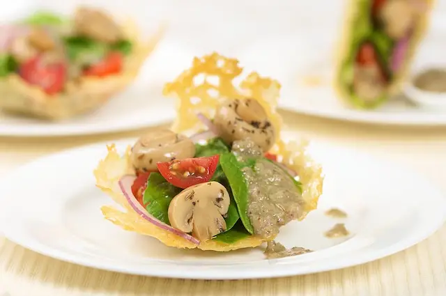 Cherry Tomato, Baby Spinach & Mushroom Salad In Cheese Baskets