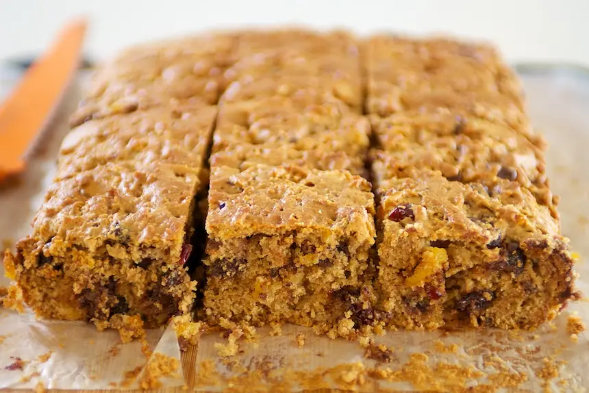 Applesauce Peanut Butter, Chocolate & Dried Fruit Coffee Cake