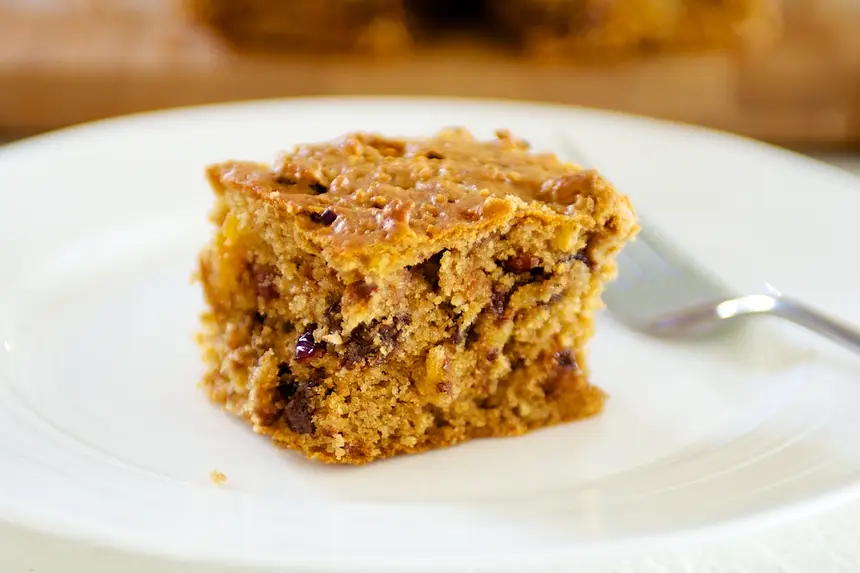 Applesauce Peanut Butter, Chocolate and Dried Fruit Coffee Cake