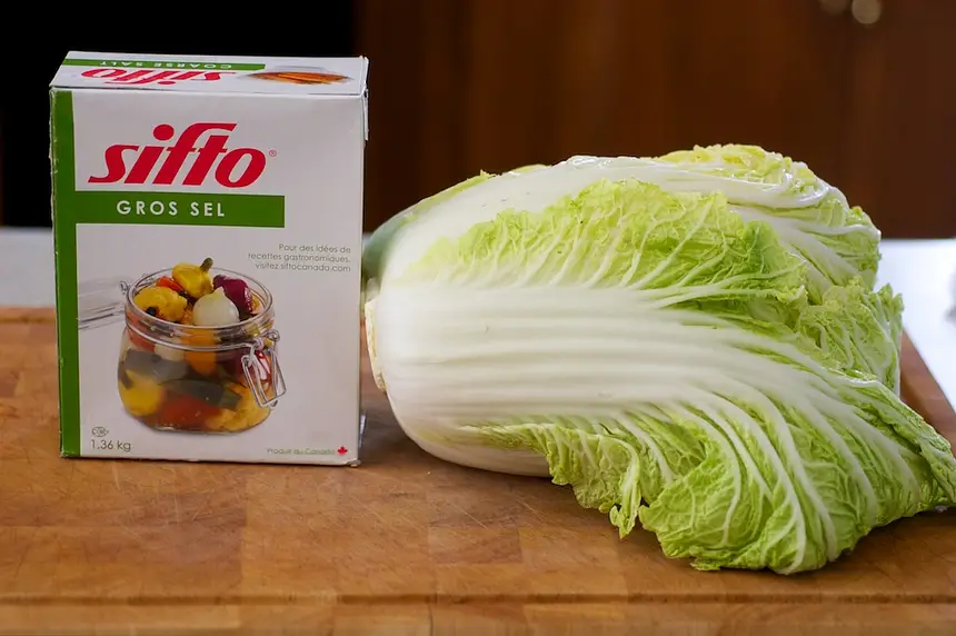 First you need a napa cabbage, coarse salt and water.
