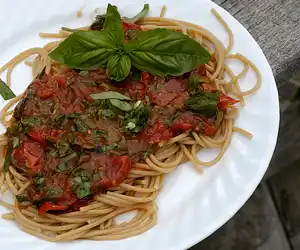 Italian Roasted Tomatoes, Basil & Spaghetti