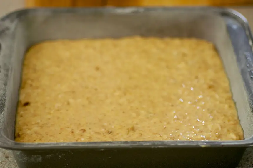 Pour the mixture into prepared baking pan.