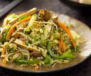 Vegetable Smoked Tofu Salad with Soy-Maple Dressing