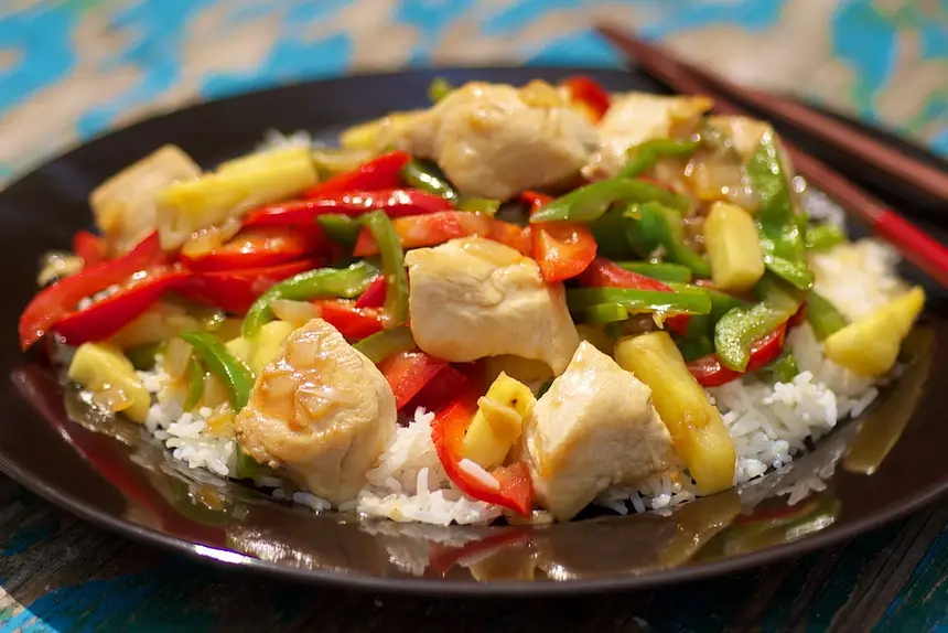 Asian Chicken, Peppers, Pineapple & Rice