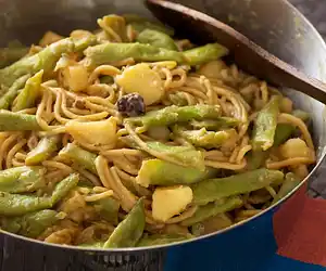 Chinese Broad Bean & Potato Stir-Fry with Noodles 