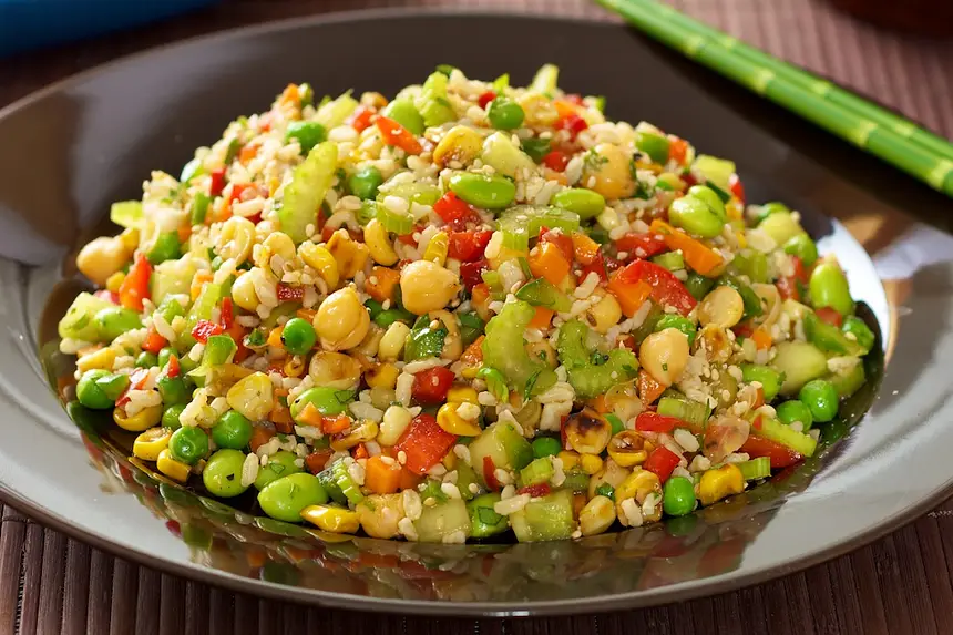 Veggie & Rice Salad with Soy-Maple Dressing