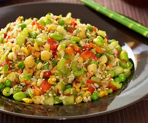 Veggie & Rice Salad with Soy-Maple Dressing