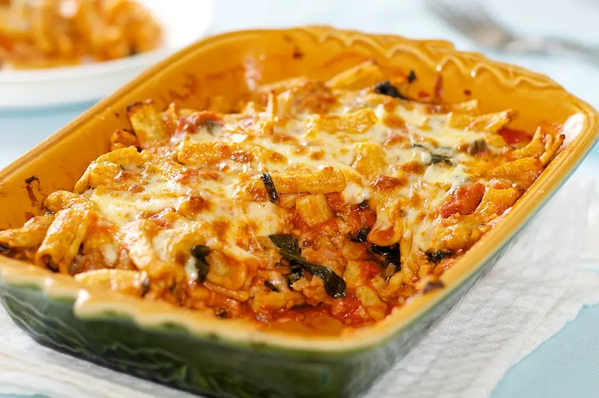 Baked Pasta with Sausage, Tomatoes, & Cheese