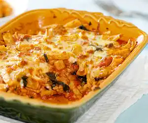 Baked Pasta with Sausage, Tomatoes, & Cheese