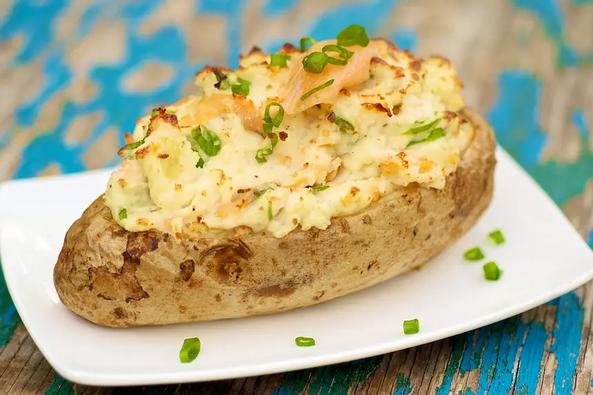 Twice Baked Potatoes with Smoked Salmon & Chives