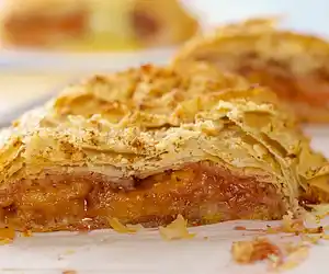 Peach Strudel with Vanilla Sauce