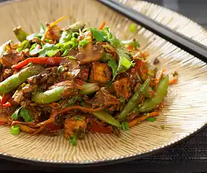 Sugar Snap Pea, Mushroom & Tofu Stir-Fry