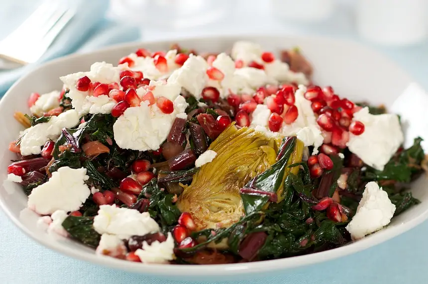 Beet Green, Artichoke Hearts & Pomegranate Salad  