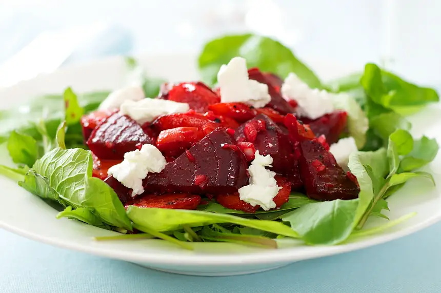 Roasted Beet & Carrot Salad with Arugula & Light Vinaigrete