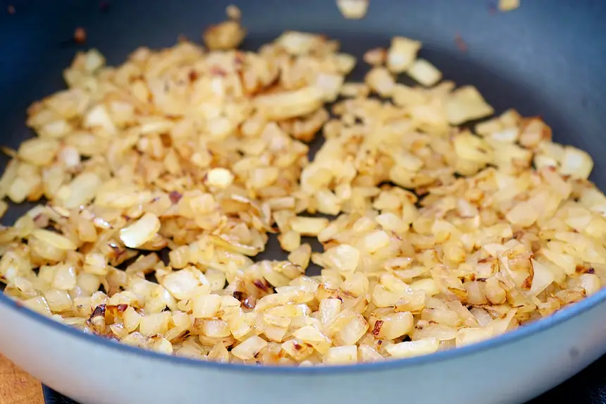 Next cook the onions.