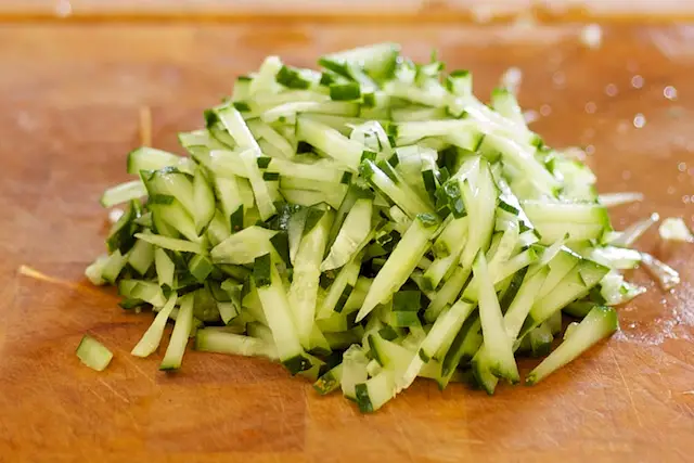First make the sweet-sour cucumber.