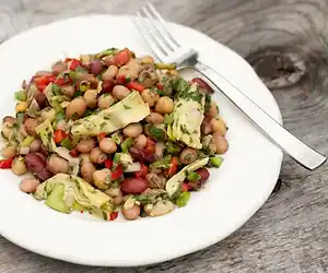 Three Bean Salad with Sweet Bell Peppers & Artichoke Hearts