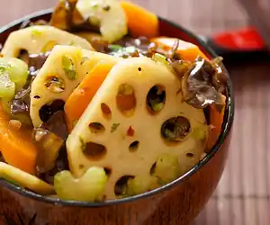 Lotus Root & Wood Ear Salad with Soy-Ginger Dressing