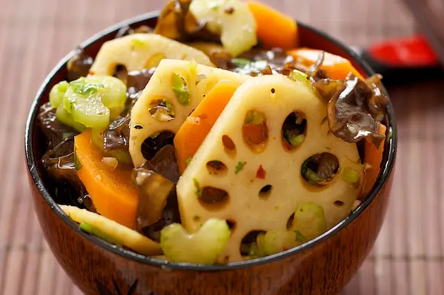 Lotus Root & Wood Ear Salad with Soy-Ginger Dressing