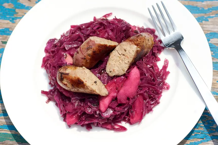 Octoberfest Braised Red Cabbage with Bratwurst