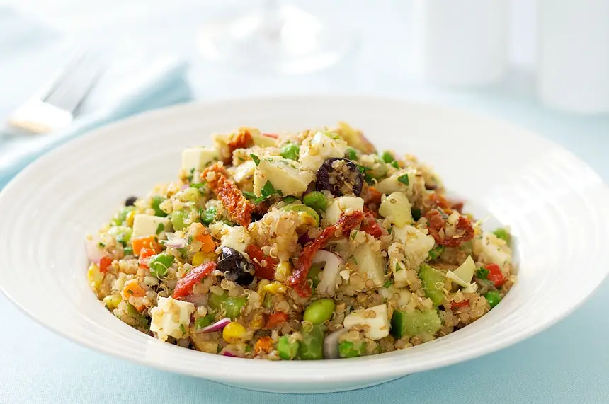 Quinoa & Edamame Salad with Sun-Dried Tomato & Olives