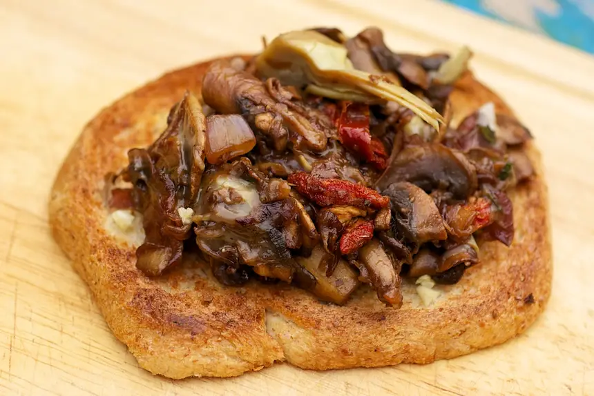 Cheesy Caramelized Mushroom & Sun-Dried Tomato on Toast