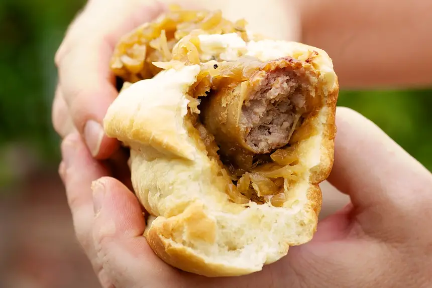 BBQ Sausage with Fennel Jam & Pickled Pears