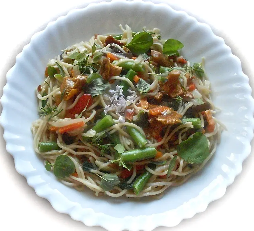 Chow Mein in Chanterelle Sauce with Fresh Herbs
