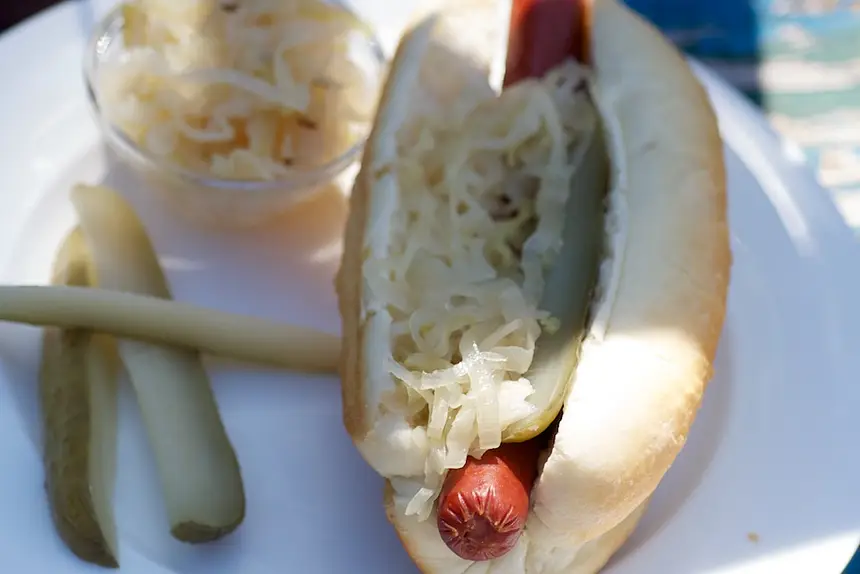 Hot Dogs with Homemade Sauerkraut & Pickles