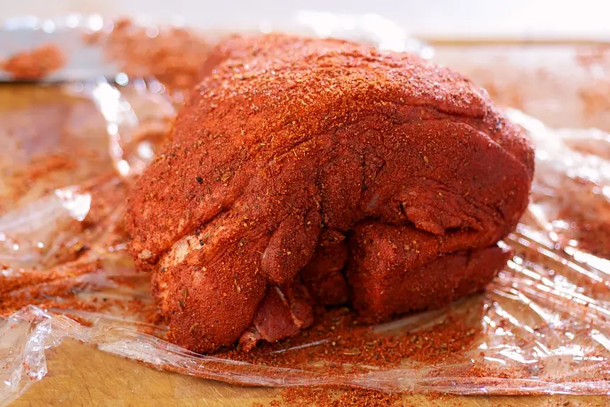 Then fold the pork back together into it