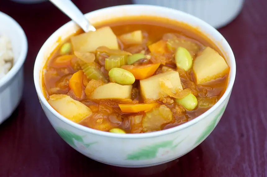 Curry Potato, Edamame & Lentil Soup