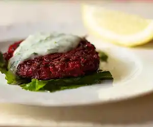 Beet Pancakes with Yogurt Dill Sauce