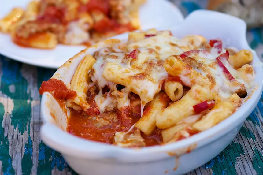 Double-Cheese Rigatoni with Sausage and Hot Cherry Peppers For Two