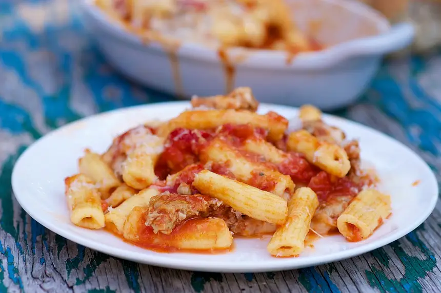Double-Cheese Rigatoni with Sausage & Hot Cherry Peppers For Two
