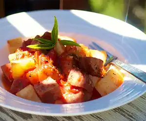 Baked Kielbasa & Potatoes in Sauce