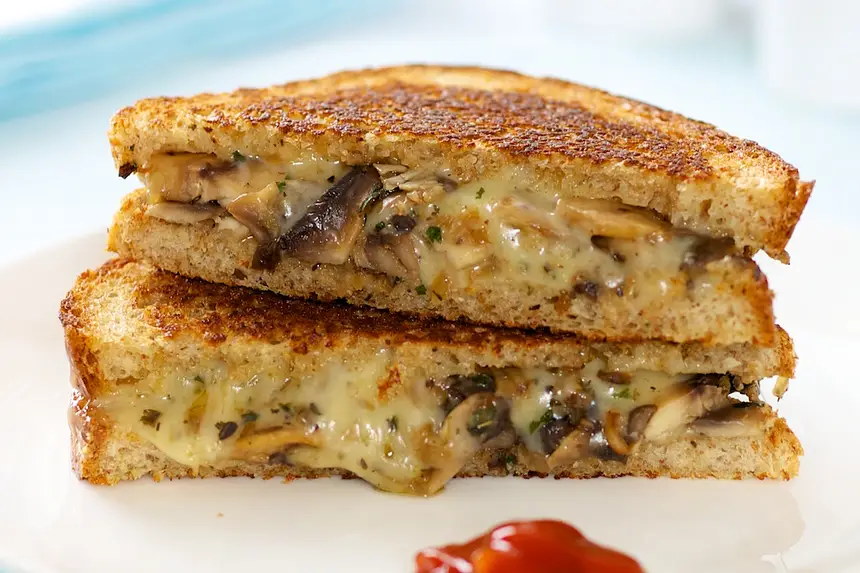 Browned Mushroom Grilled Cheese Sandwich