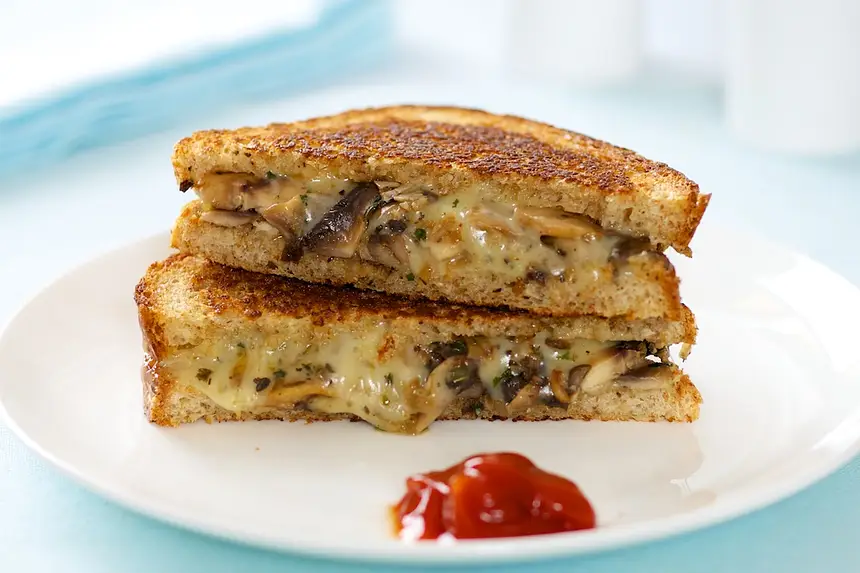Browned Mushroom Grilled Cheese Sandwich