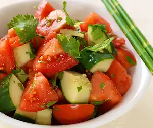 Cucumber Tomato Salad with Soy-Sesame Dressing 