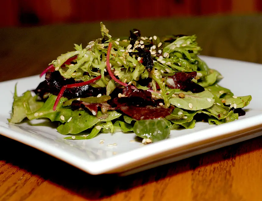 Spicy Green Salad with Soy & Roasted Garlic Dressing