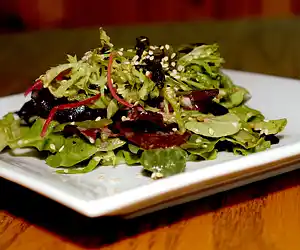 Spicy Green Salad with Soy & Roasted Garlic Dressing